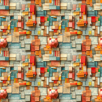 Piggy Bank Papers Pattern 6 Minky Fabric