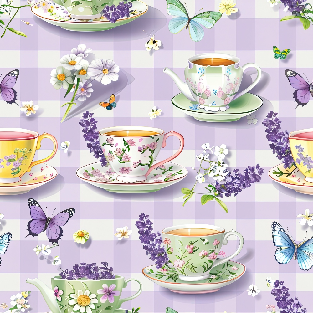 Lavender Teacups Pattern 10 Minky Fabric
