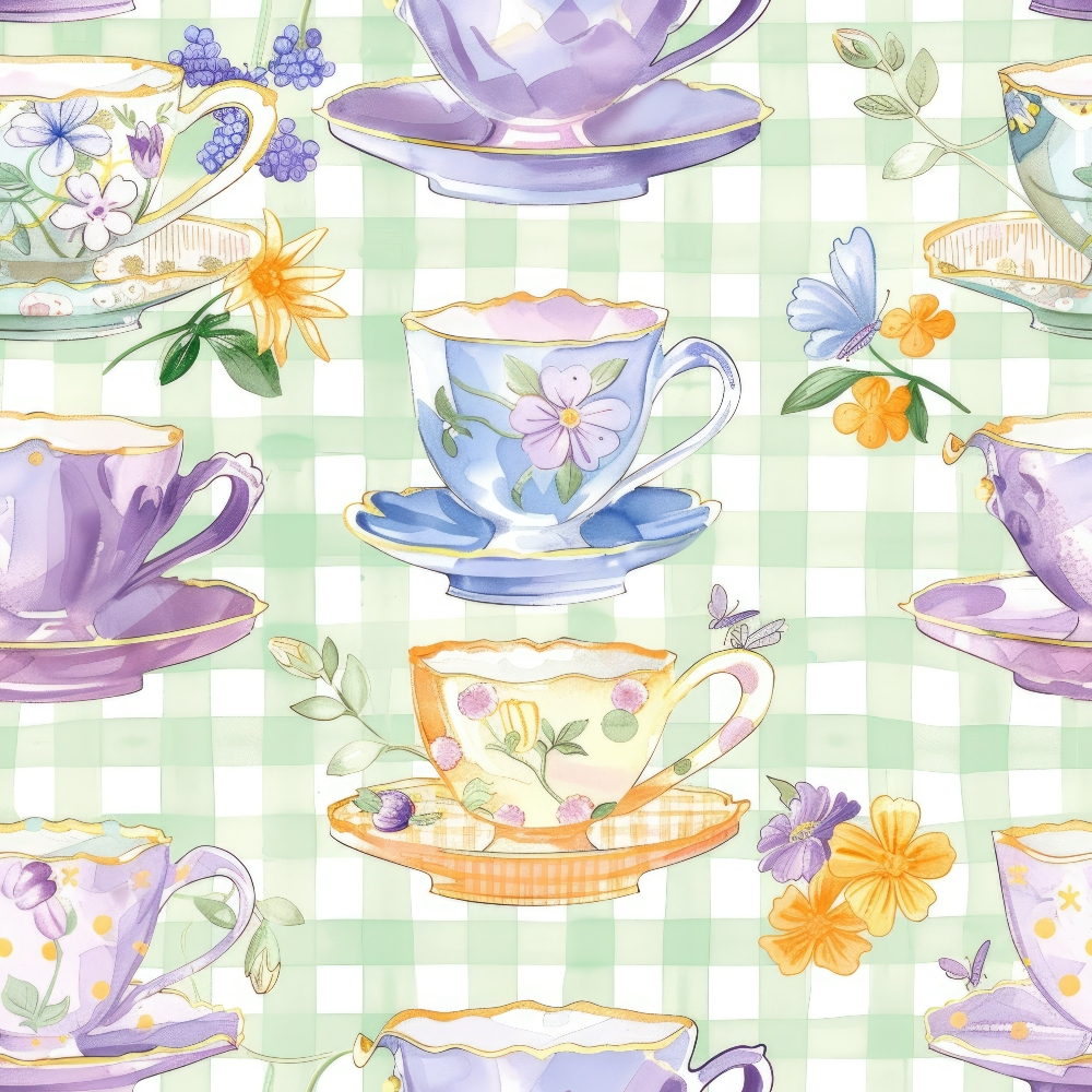Lavender Teacups Pattern 11 Minky Fabric