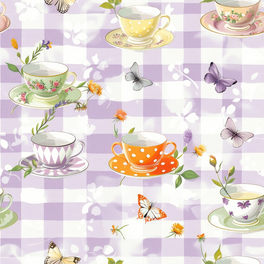 Lavender Teacups Pattern 12 Minky Fabric