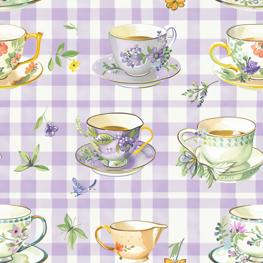 Lavender Teacups Pattern 2 Minky Fabric