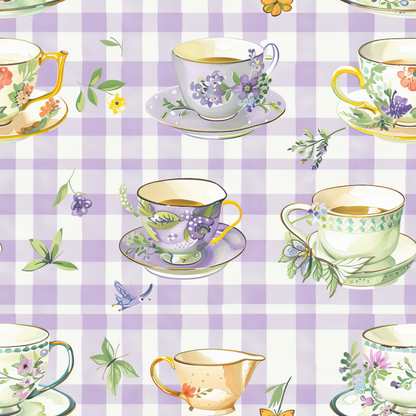 Lavender Teacups Pattern 2 Minky Fabric