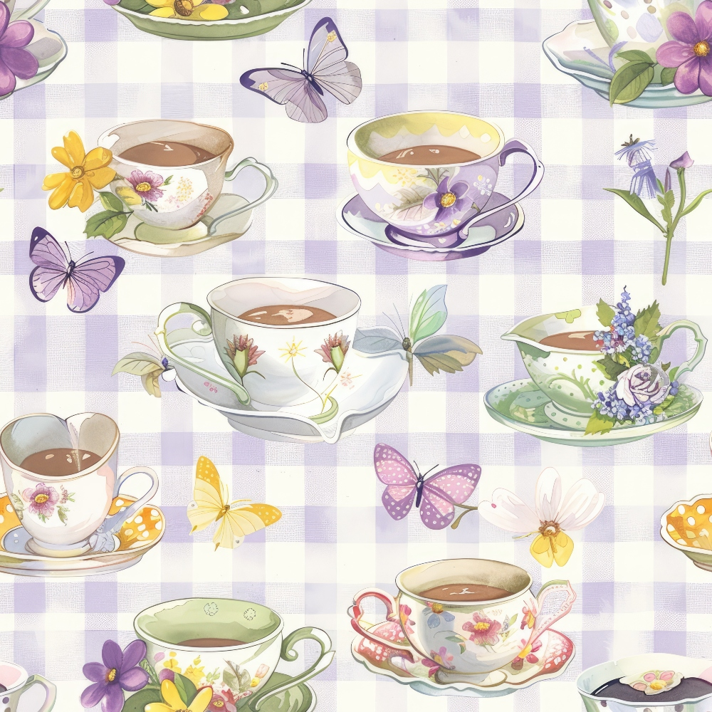Lavender Teacups Pattern 3 Minky Fabric
