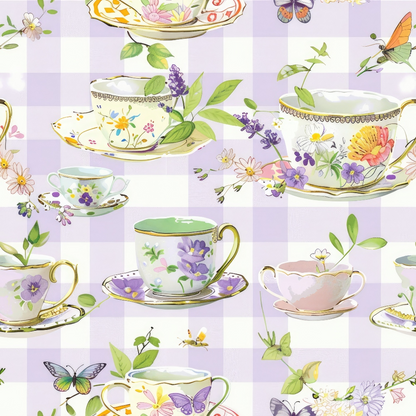 Lavender Teacups Pattern 4 Minky Fabric