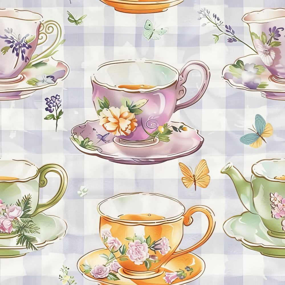 Lavender Teacups Pattern 5 Minky Fabric