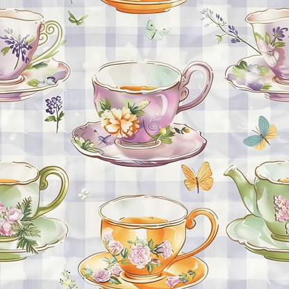 Lavender Teacups Pattern 5 Minky Fabric