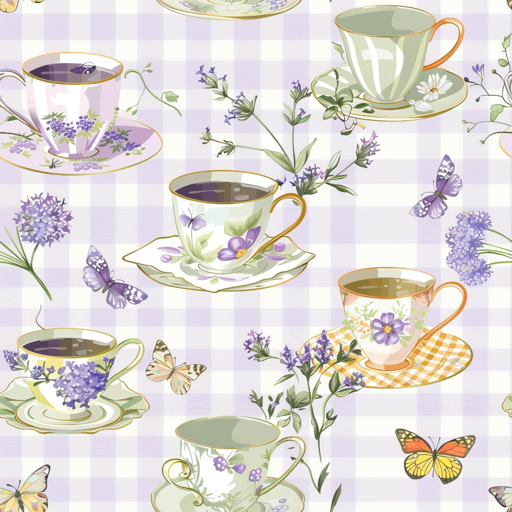 Lavender Teacups Pattern 6 Minky Fabric
