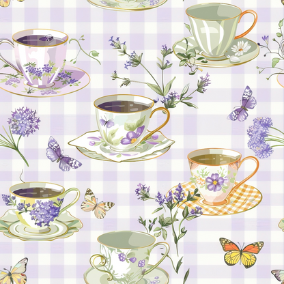 Lavender Teacups Pattern 6 Minky Fabric