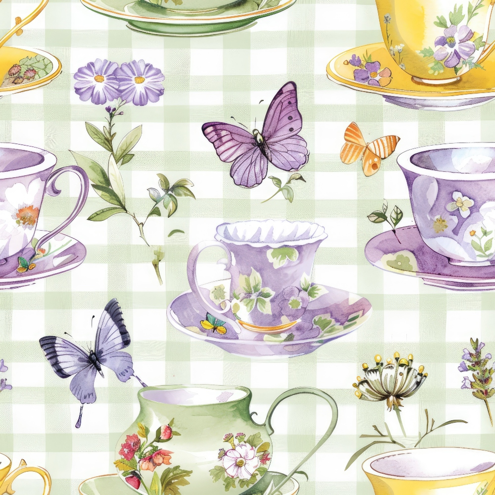 Lavender Teacups Pattern 7 Minky Fabric