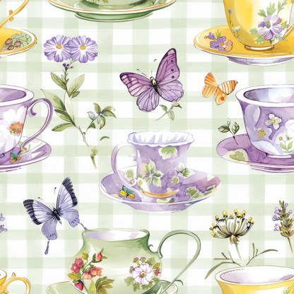 Lavender Teacups Pattern 7 Minky Fabric