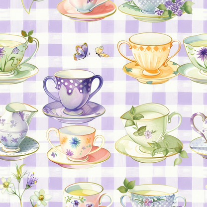 Lavender Teacups Pattern 8 Minky Fabric