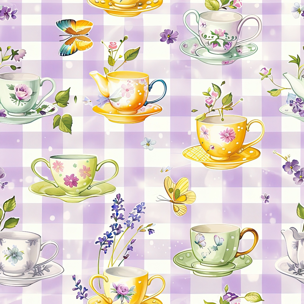 Lavender Teacups Pattern 9 Minky Fabric