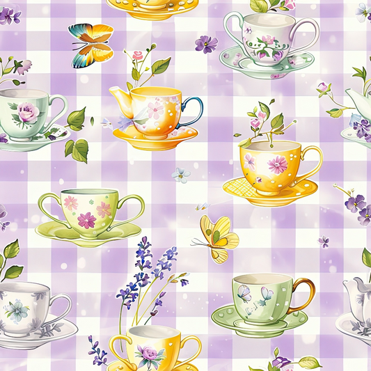 Lavender Teacups Pattern 9 Minky Fabric