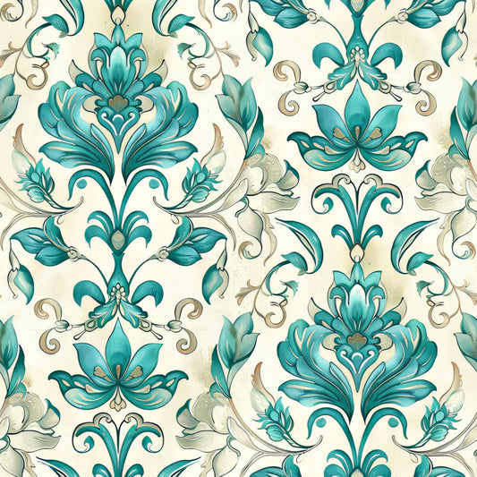 Teal and Doves Pattern 10 Quilting Cotton Fabric
