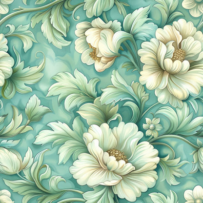 Teal and Doves Pattern 3 Quilting Cotton Fabric