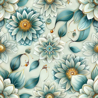 Teal and Doves Pattern 5 Quilting Cotton Fabric