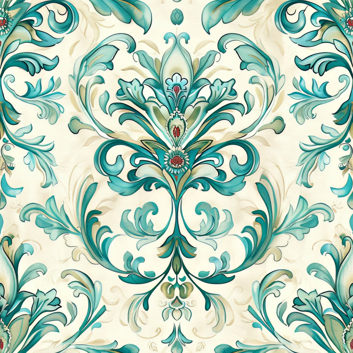 Teal and Doves Pattern 9 Quilting Cotton Fabric