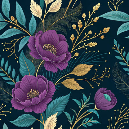 Teal and Purple Floral Pattern 18 Quilting Cotton Fabric
