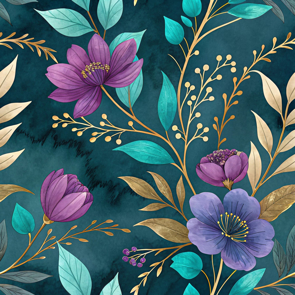 Gilded Fuchsia Garden Pattern 21 Minky Fabric