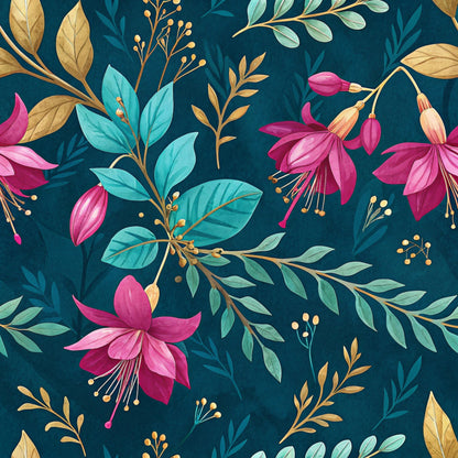 Teal and Purple Floral Pattern 29 Quilting Cotton Fabric