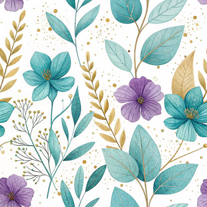 Teal and Purple Floral Pattern 6 Quilting Cotton Fabric