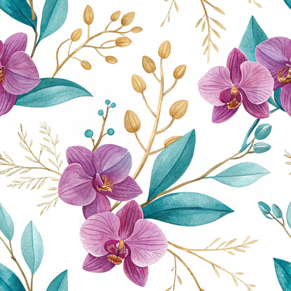 Teal and Purple Floral Pattern 9 Quilting Cotton Fabric