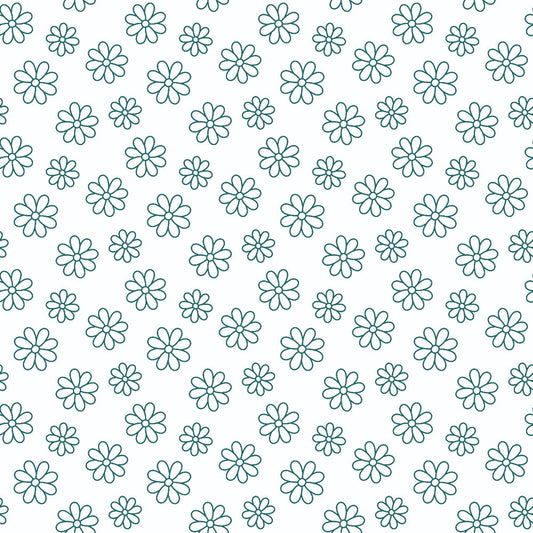 Teal Daisies Outline Quilting Cotton Fabric