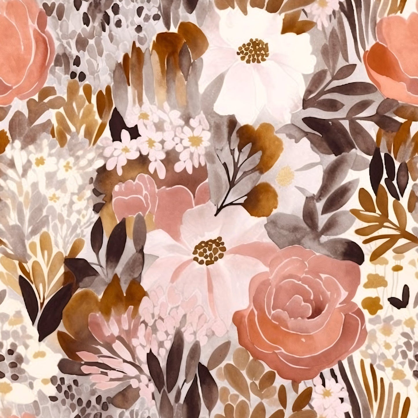 Terracotta Blush Beige Watercolor Florals Pattern 12 Quilting Cotton Fabric