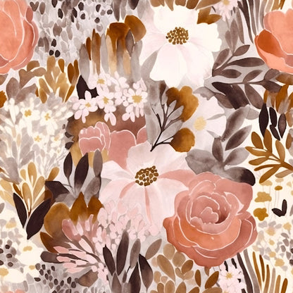 Terracotta Blush Beige Watercolor Florals Pattern 12 Quilting Cotton Fabric