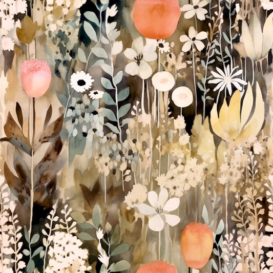 Terracotta Blush Beige Watercolor Florals Pattern 13 Quilting Cotton Fabric