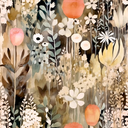 Terracotta Blush Beige Watercolor Florals Pattern 13 Quilting Cotton Fabric