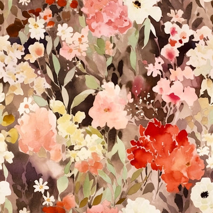 Terracotta Blush Beige Watercolor Florals Pattern 17 Quilting Cotton Fabric