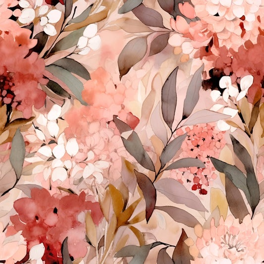Terracotta Blush Beige Watercolor Florals Pattern 20 Quilting Cotton Fabric