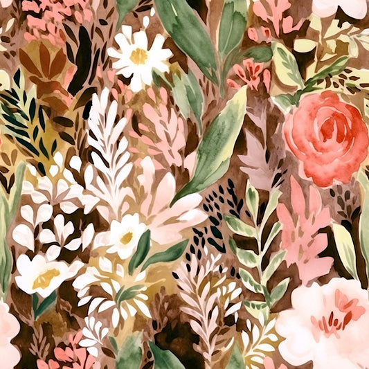 Terracotta Blush Beige Watercolor Florals Pattern 4 Quilting Cotton Fabric