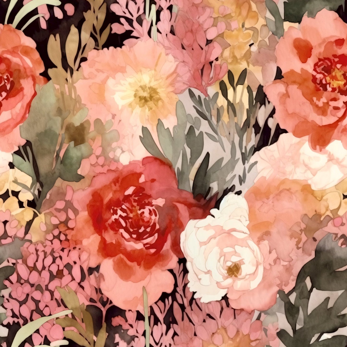 Terracotta Blush Beige Watercolor Florals Pattern 5 Quilting Cotton Fabric