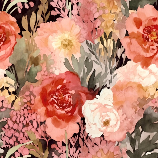 Terracotta Blush Beige Watercolor Florals Pattern 5 Quilting Cotton Fabric