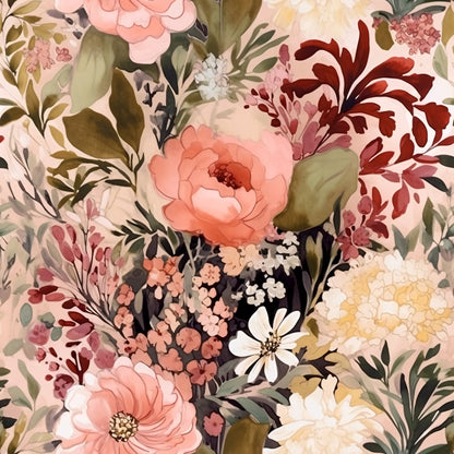 Terracotta Blush Beige Watercolor Florals Pattern 8 Quilting Cotton Fabric