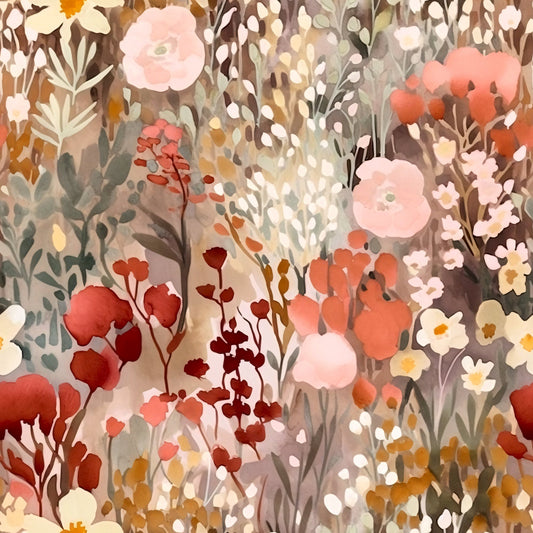 Terracotta Blush Beige Watercolor Florals Pattern 9 Quilting Cotton Fabric