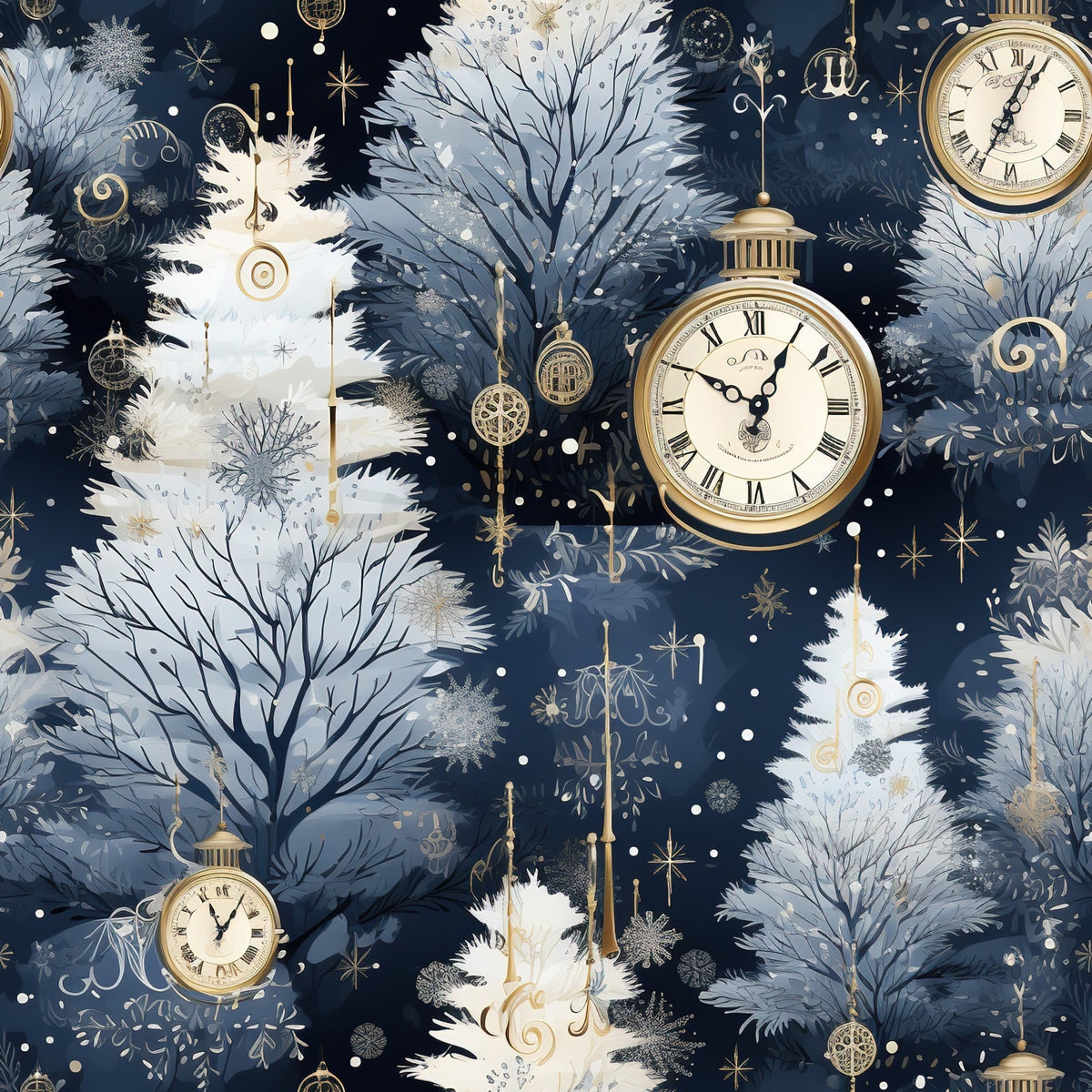 Midnight Clockwork Pattern 2 Minky Fabric