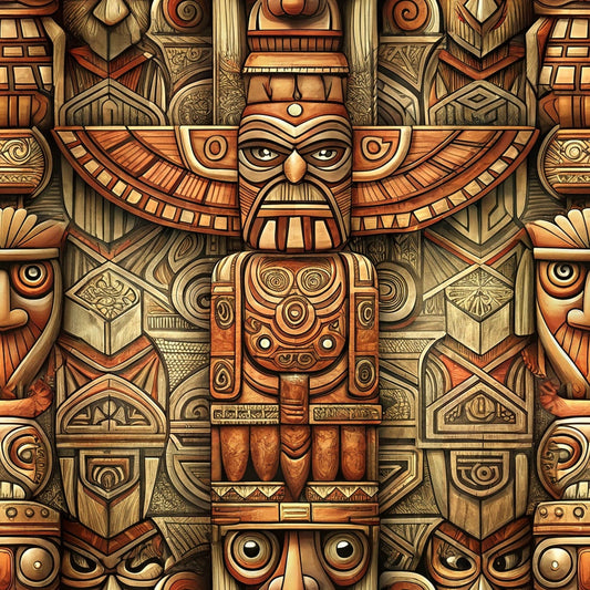 Totem Pole Tribal Figures Pattern 6 Quilting Cotton Fabric