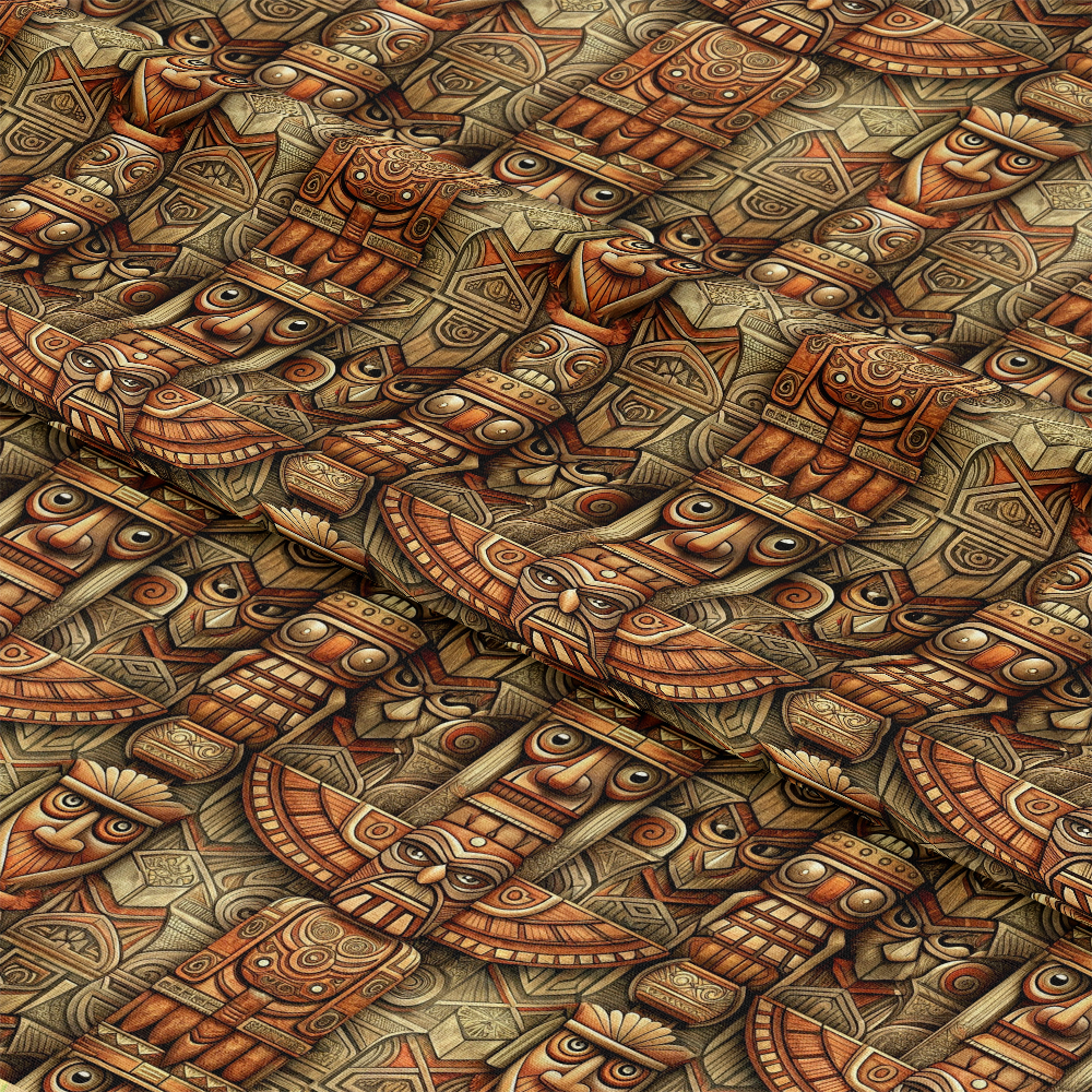 Totem Pole Tribal Figures Pattern 6 Quilting Cotton Fabric