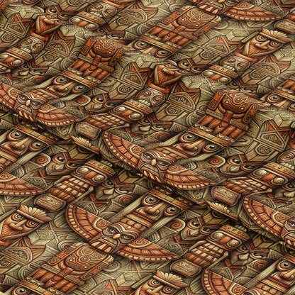 Totem Pole Tribal Figures Pattern 6 Quilting Cotton Fabric