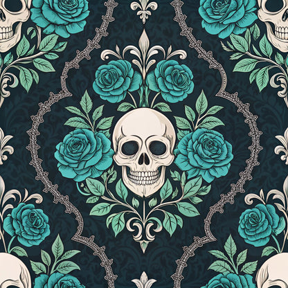 Turquoise Night Birds Pattern 18 Quilting Cotton Fabric