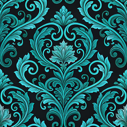 Turquoise Night Birds Pattern 2 Quilting Cotton Fabric