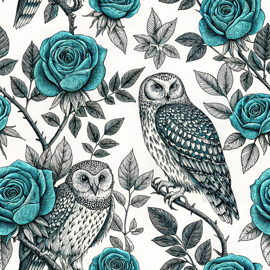 Turquoise Night Birds Pattern 28 Quilting Cotton Fabric