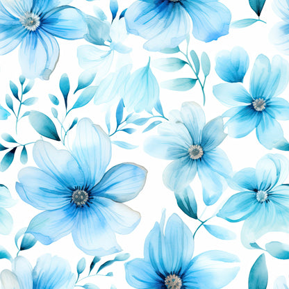 Turquoise Watercolor Flower Pattern 6 Quilting Cotton Fabric