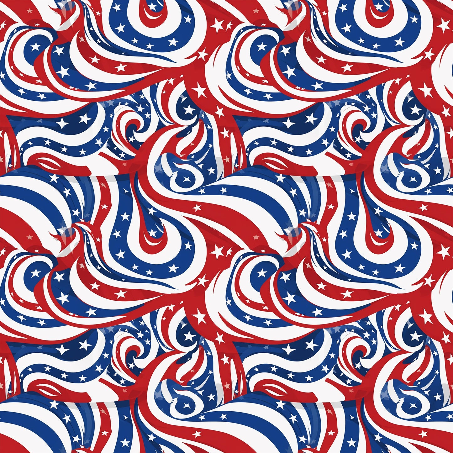 USA Flag Swirls Pattern 12 Quilting Cotton Fabric