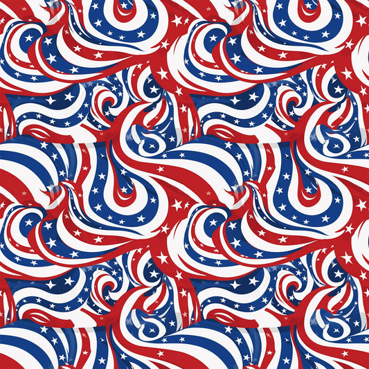 USA Flag Swirls Pattern 12 Quilting Cotton Fabric