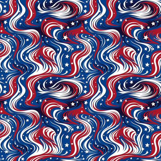 USA Flag Swirls Pattern 2 Quilting Cotton Fabric