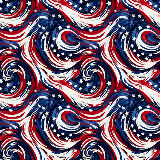 USA Flag Swirls Pattern 3 Quilting Cotton Fabric